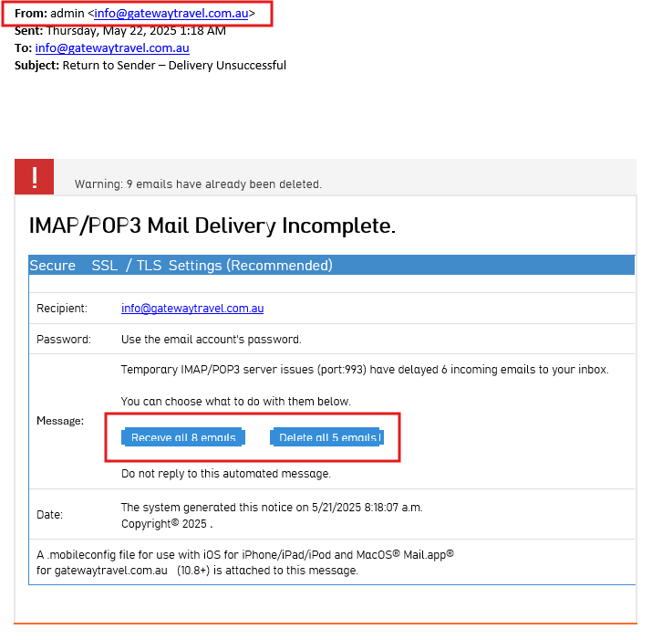 Here's an email scam, but it's from myself